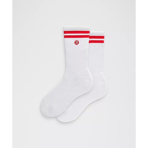 Unisex Daily Essential Crew Socks Stripe - White/Red - Picture 1 of 3